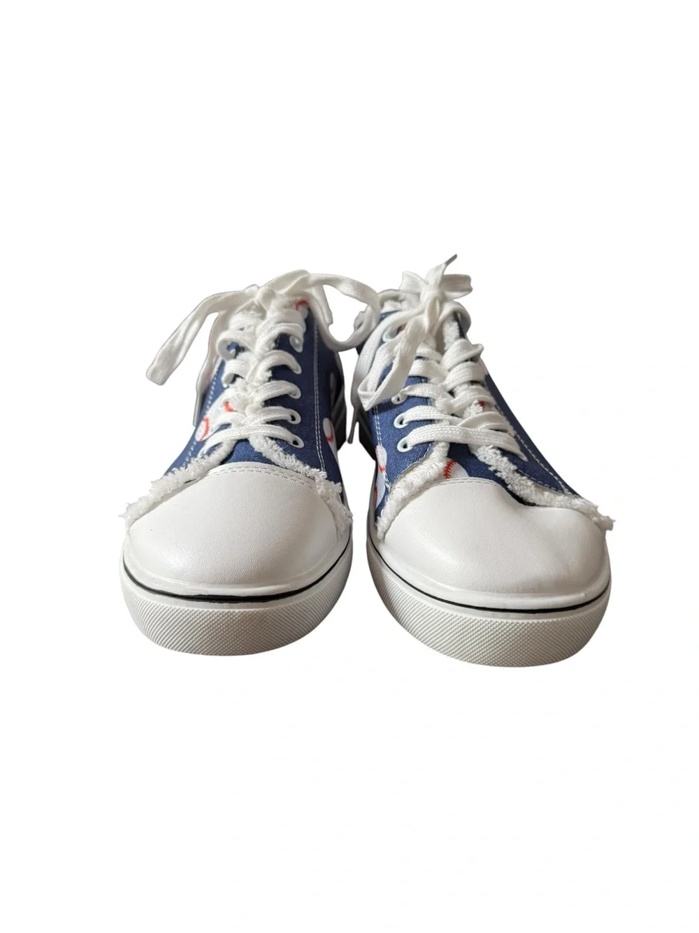 Women’s Canvas Denim Baseball Print Lace Up Sneakers Size 9.5 Blue White NWOT